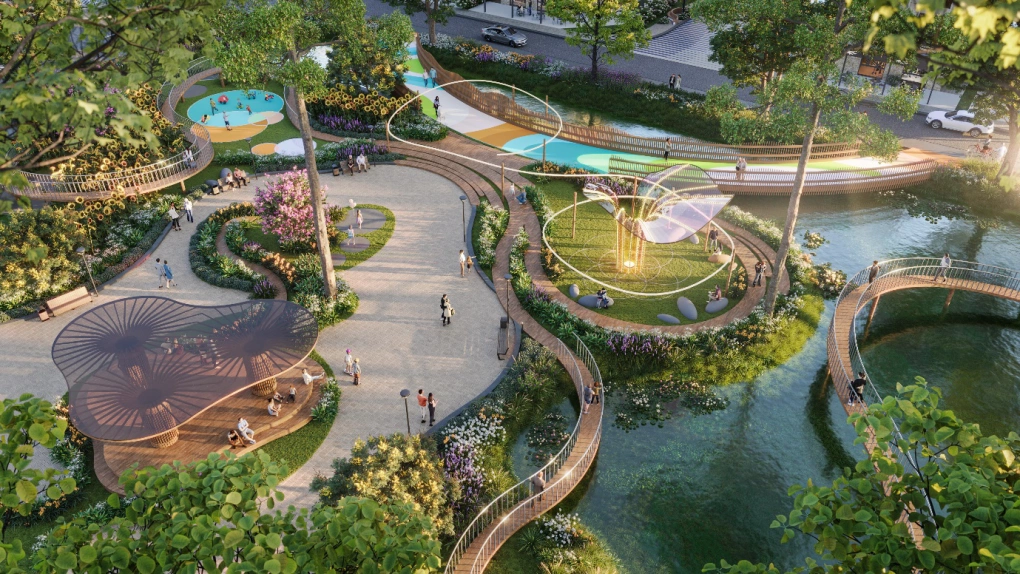 Công viên trung tâm 2 ha - lá phổi xanh của khu đô thị sinh thái LA Home. Ảnh: Prodezi