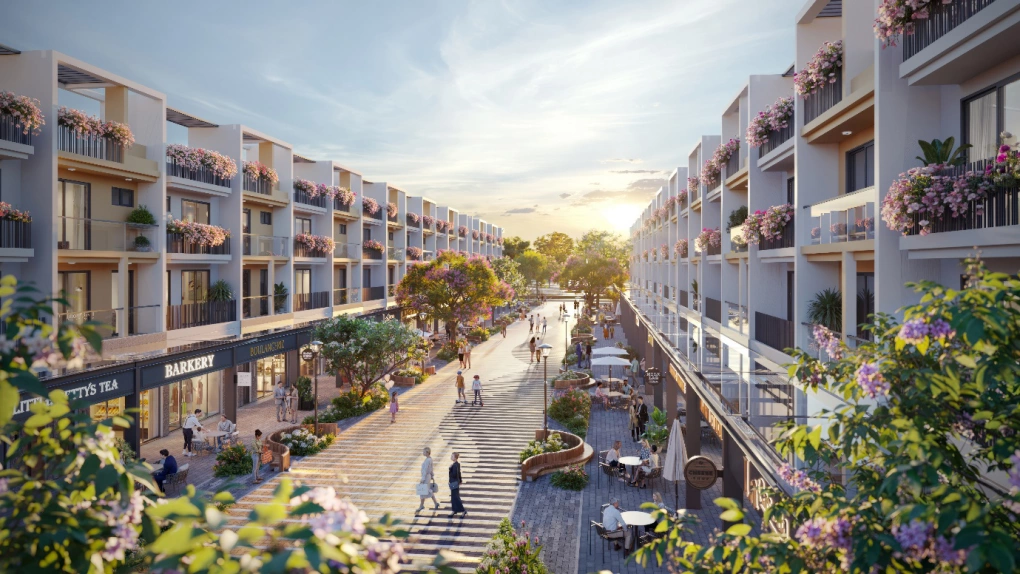 Phối cảnh nhà phố thương mại trục đường xuyên tâm tại phân khu mới River Park của LA Home. Ảnh: Prodezi