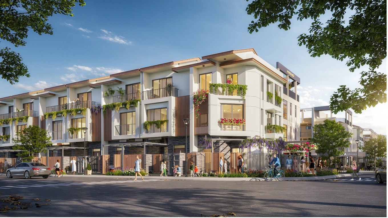 Phối cảnh nhà phố liền kề tại LA Home. Ngày 20/7 LA Home sẽ chính thức ra mắt nhà mẫu tại dự án.