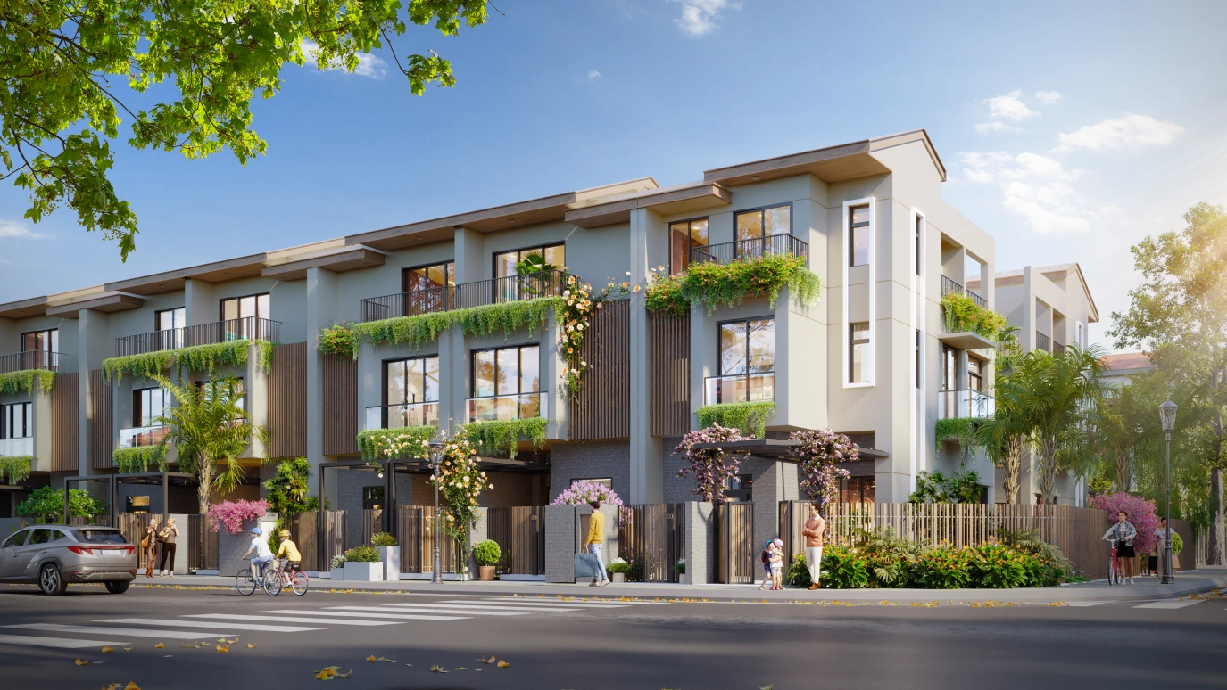 Phối cảnh nhà phố liền kề 6x15 m với mức giá từ 3,79 tỷ đồng mỗi căn. Ảnh: Prodezi