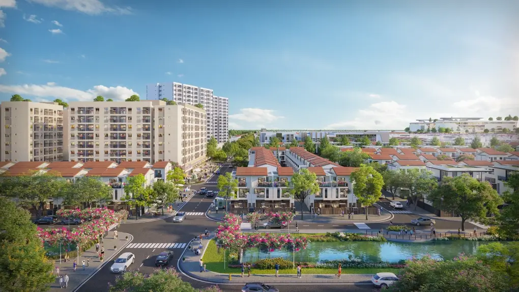 Phối cảnh khu chung cư nhà ở xã hội nằm giữa khu đô thị LA Home. Ảnh: Prodezi